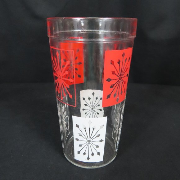 Set of 4 Vintage McM Starburst Hazel Atlas Red and White Design Drinking Glasses - Picture 6 of 12